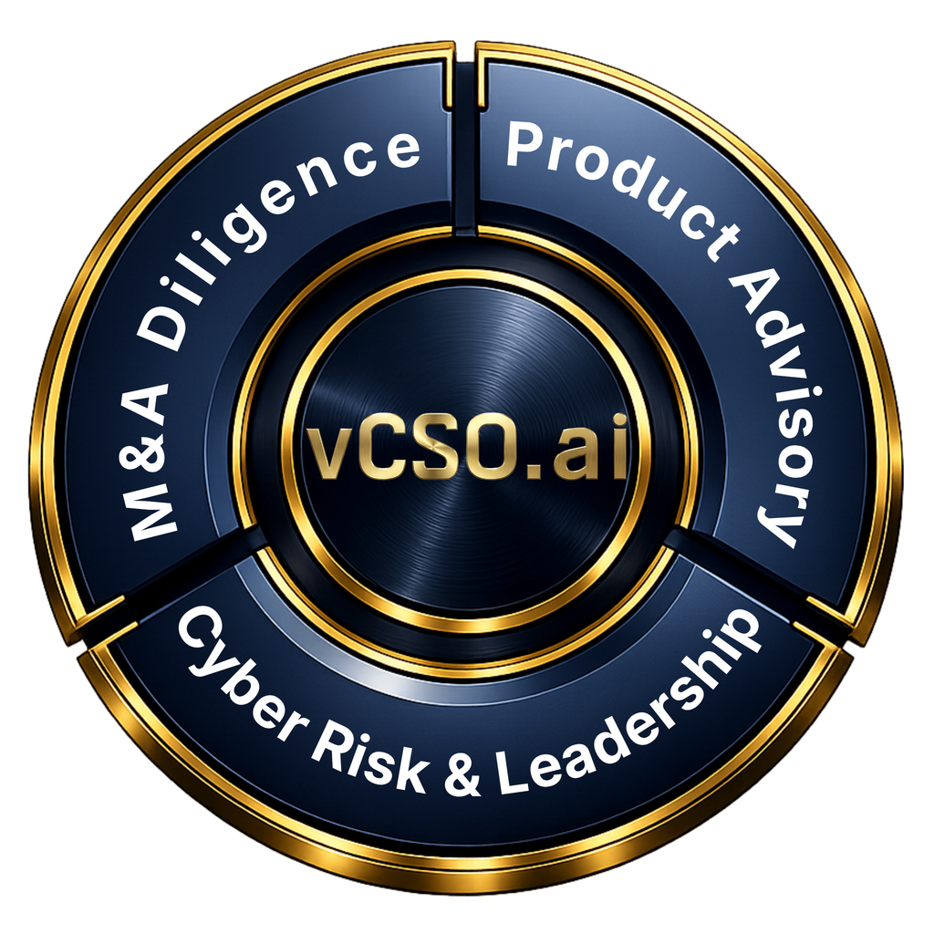 vCSO.ai service wheel: M&A Diligence, Product Advisory, and Cyber Risk & Leadership.